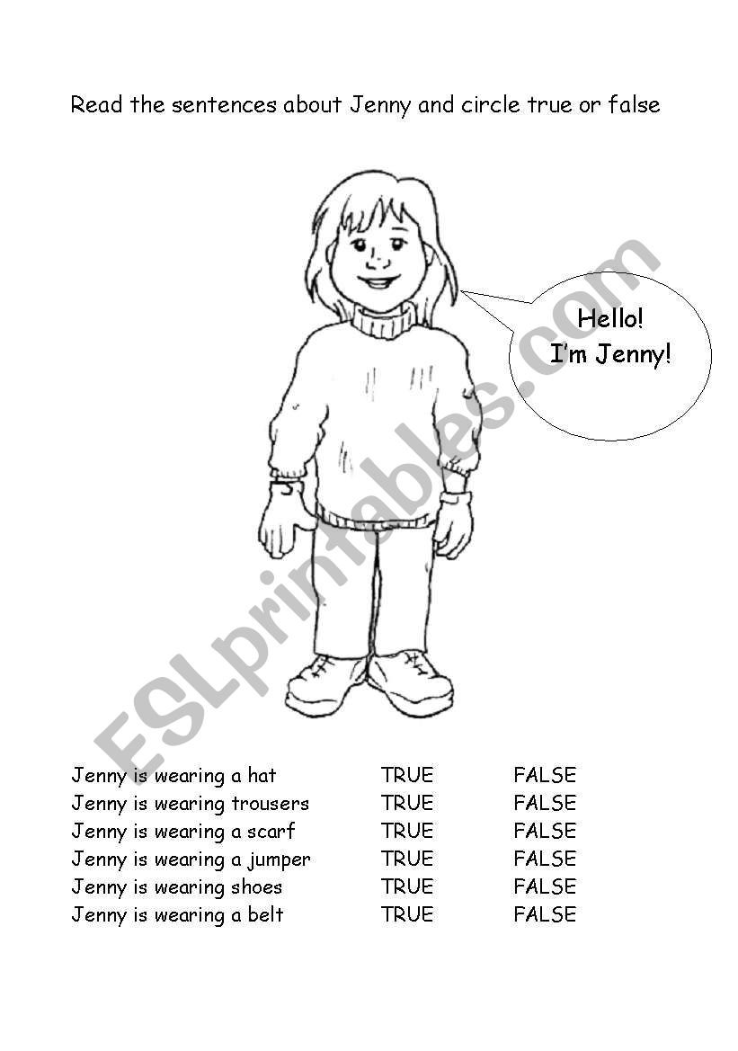 Jennys clothes worksheet