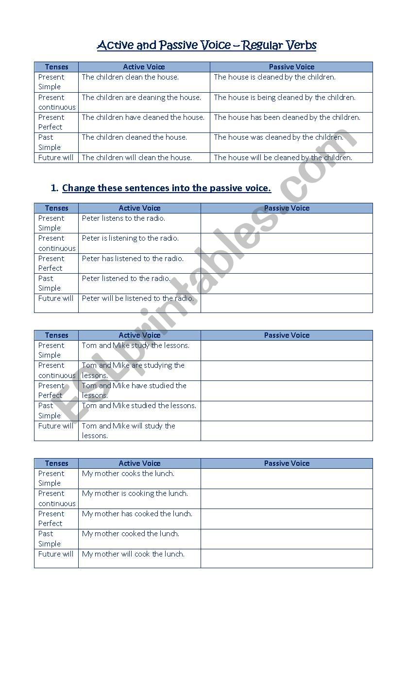 Passive and Active Voice worksheet