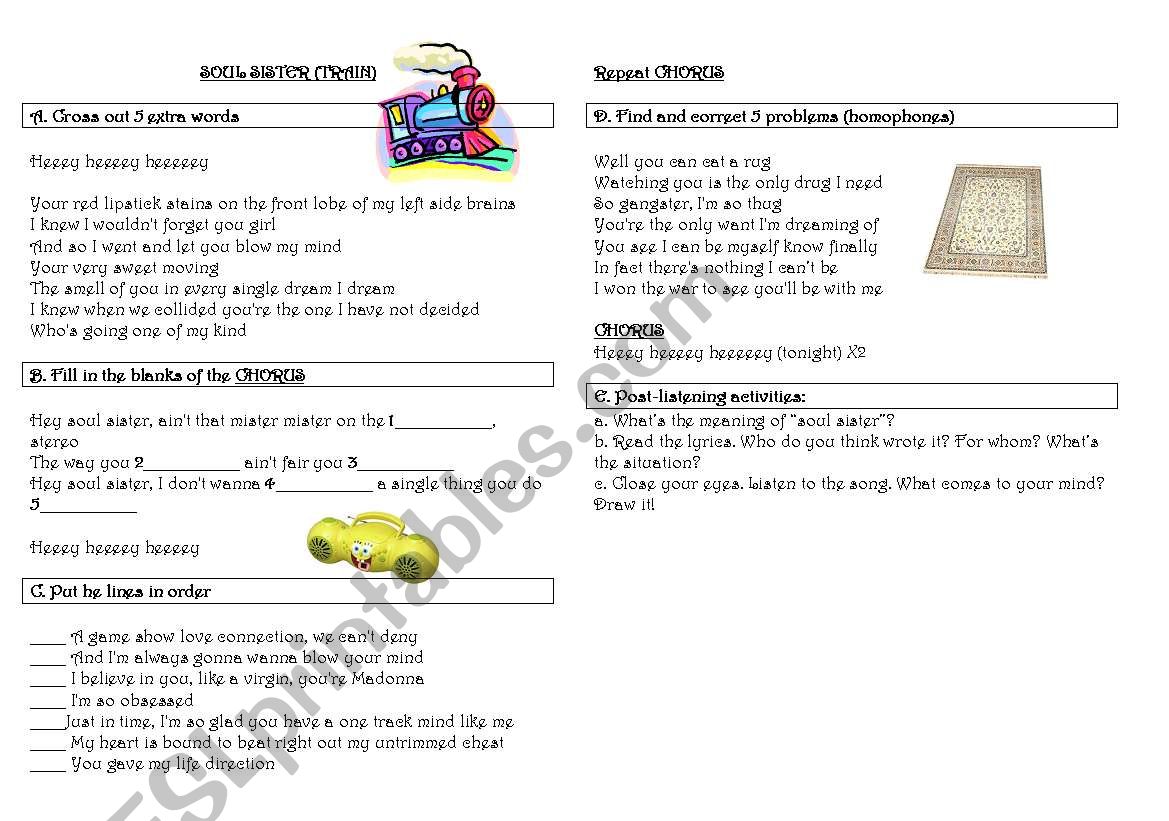 Soul Sister by Train worksheet