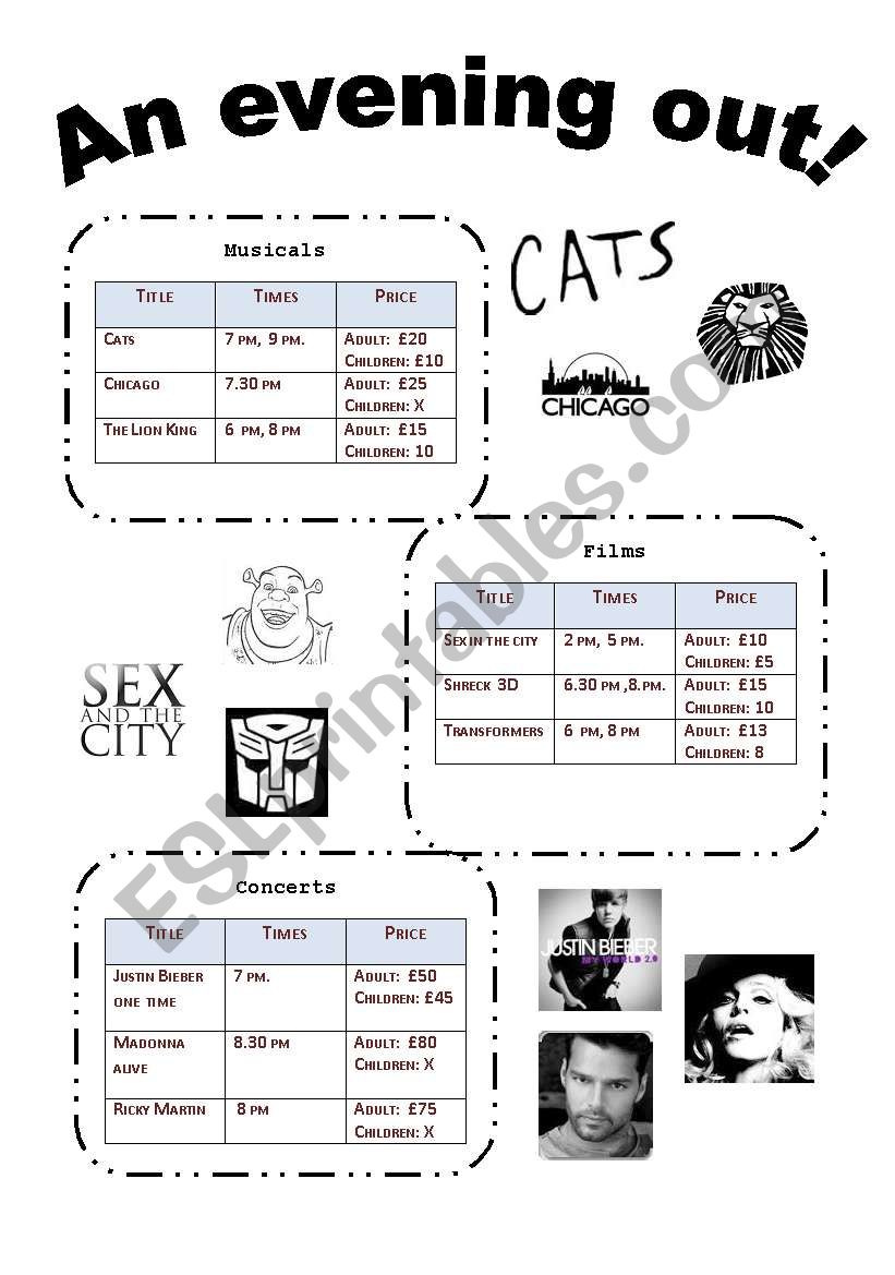 An evening out! worksheet