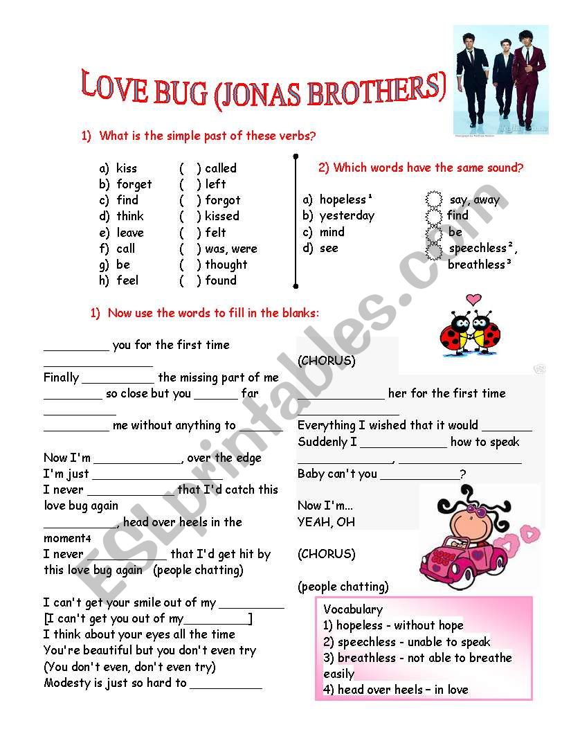 Love bug (Jonas Brothers) song with exercises and answer key