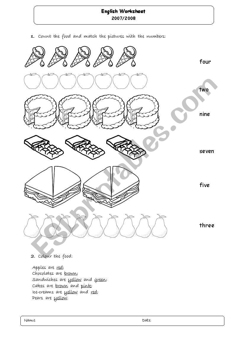 Food, numbers & colours (young learners)