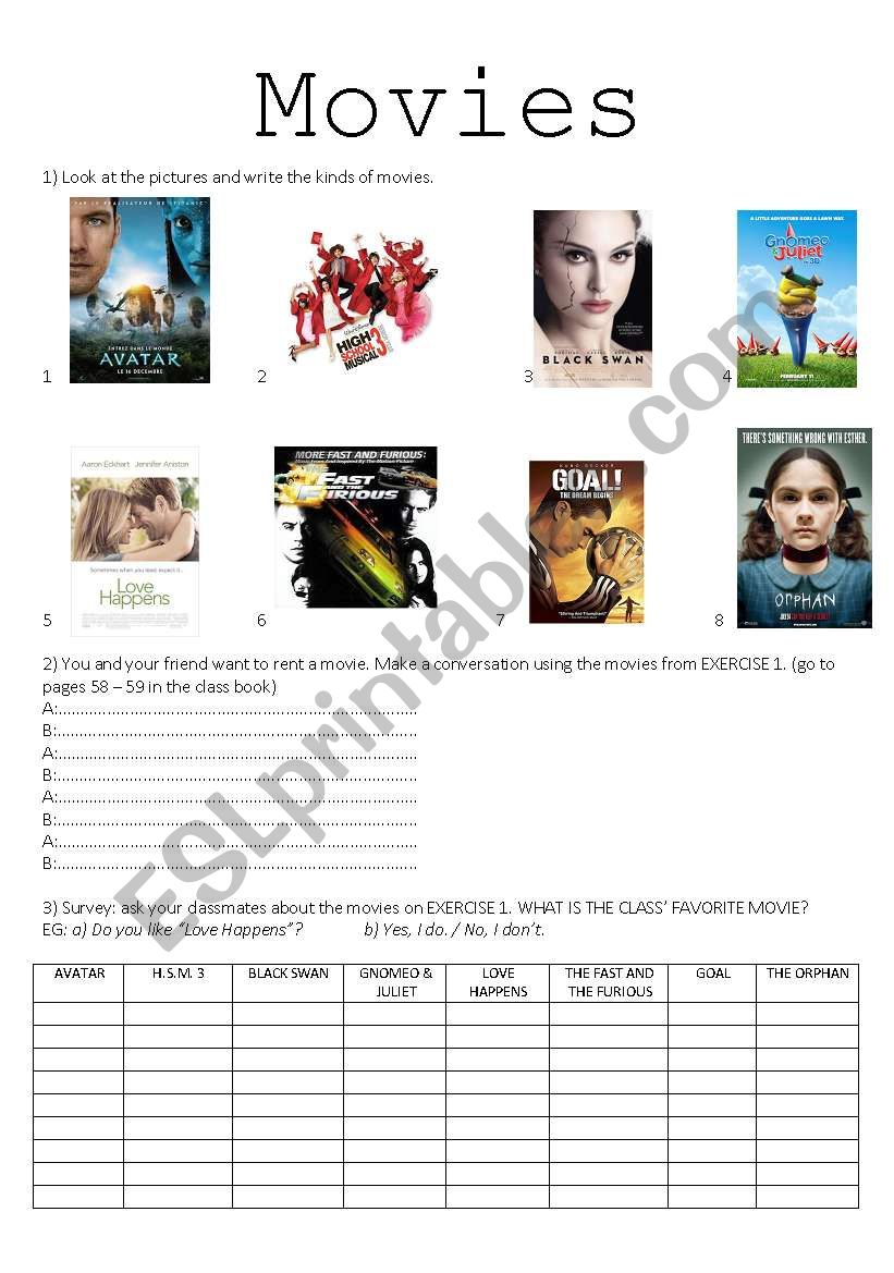 MOVIES worksheet