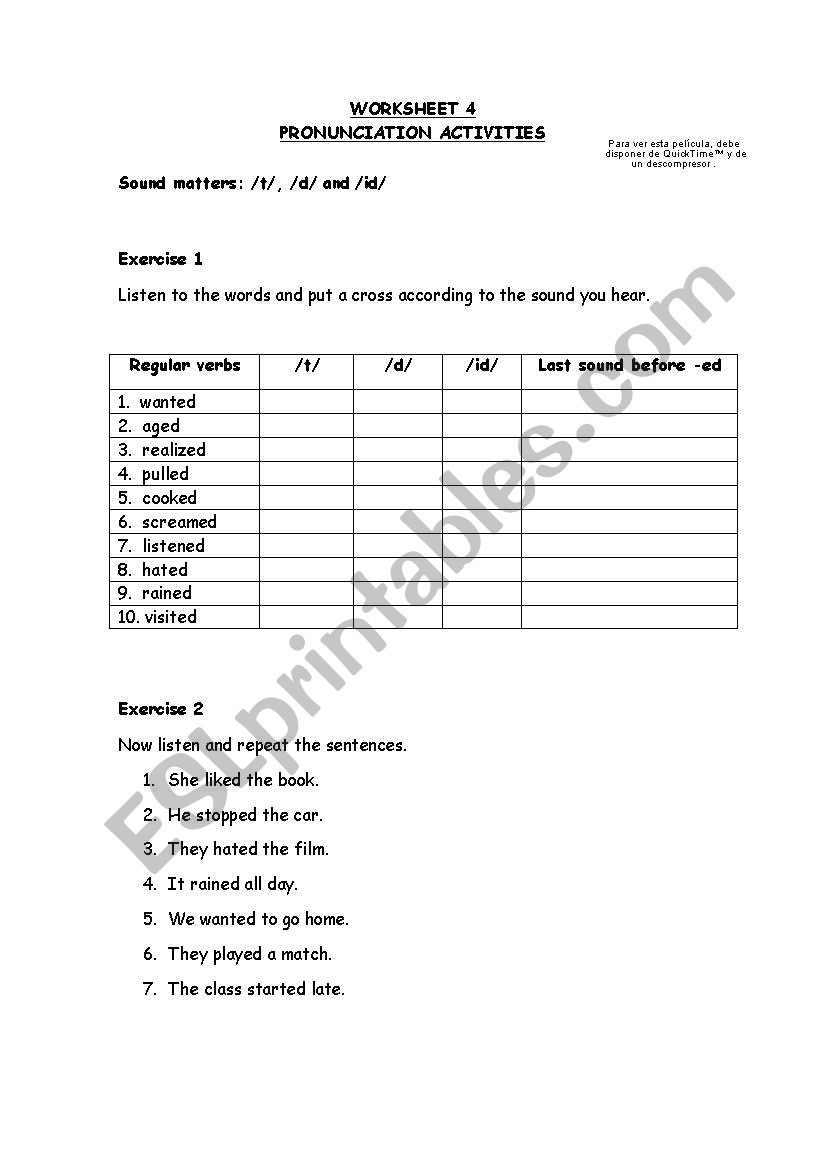 Pronunciation activities. Worksheet 4.
