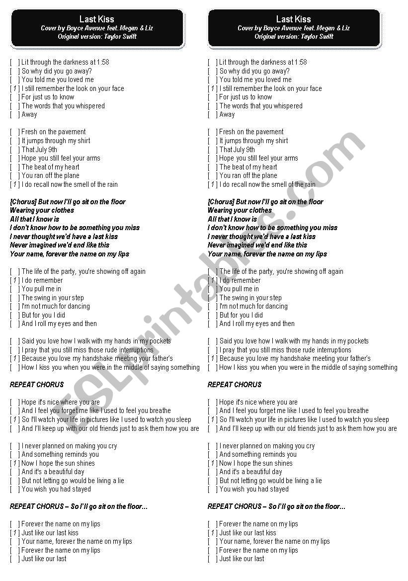 Last Kiss - Taylor Swift worksheet