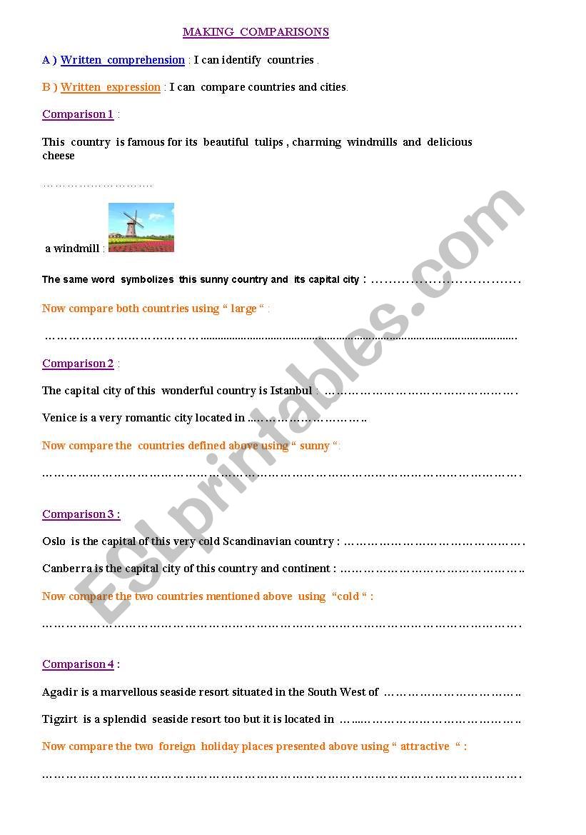 Making comparisons - 4  pages worksheet