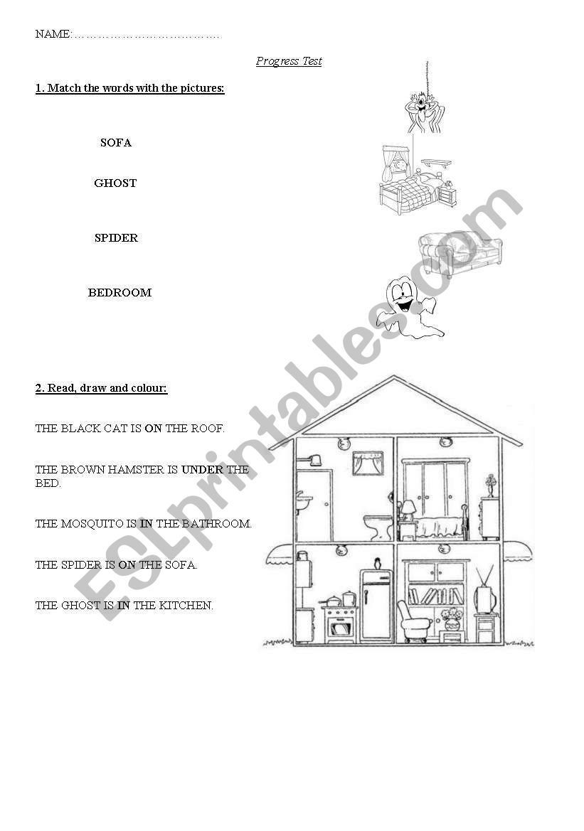 test prepositions parts of the house