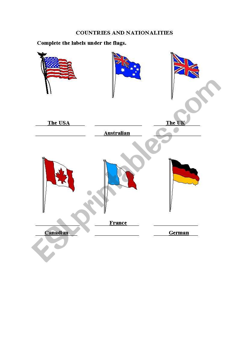 Countries and Nationalities worksheet