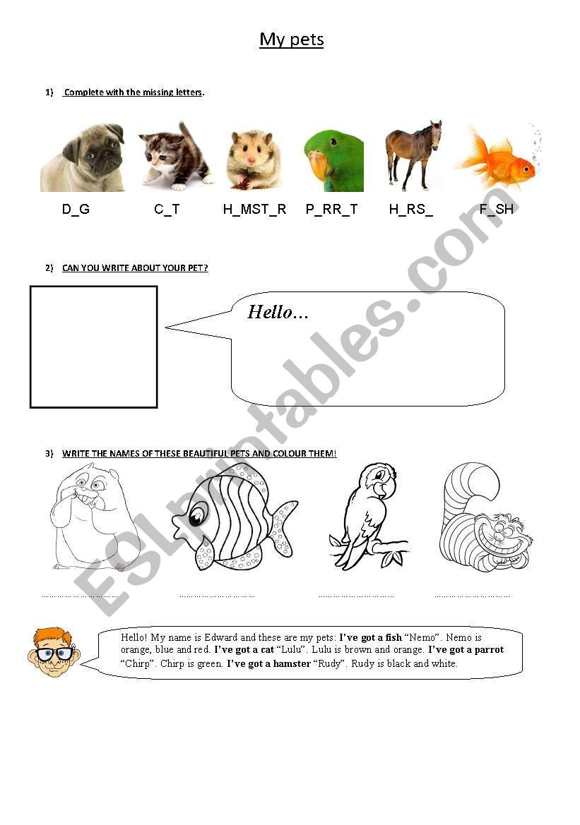 Pets worksheet