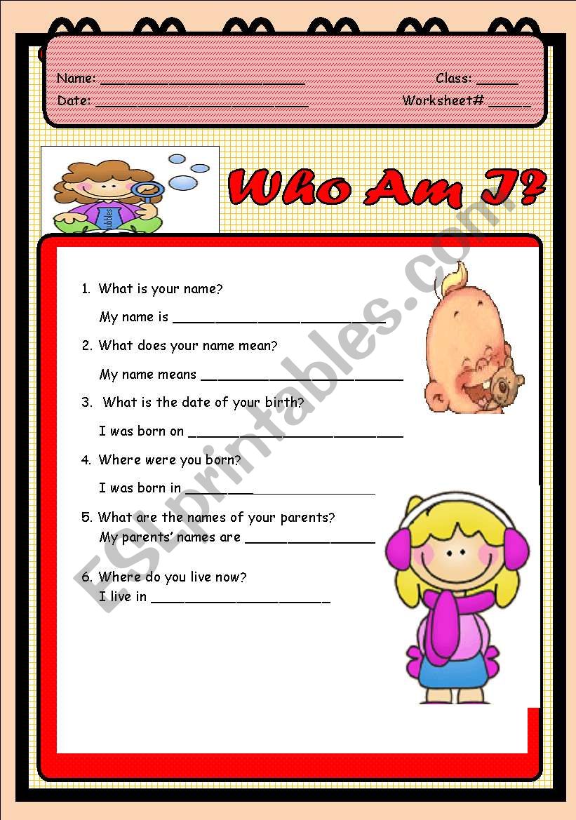 Who am I? worksheet
