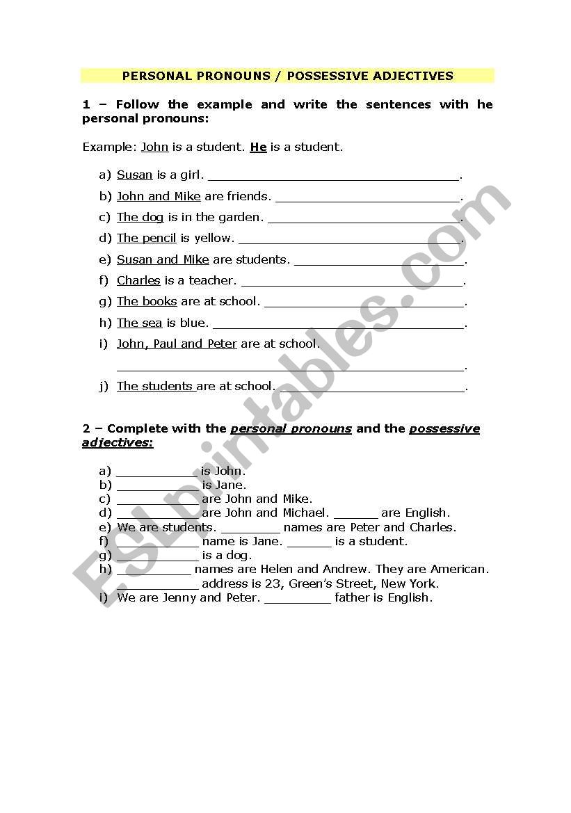 Personal Pronouns/Possessive Adjectives