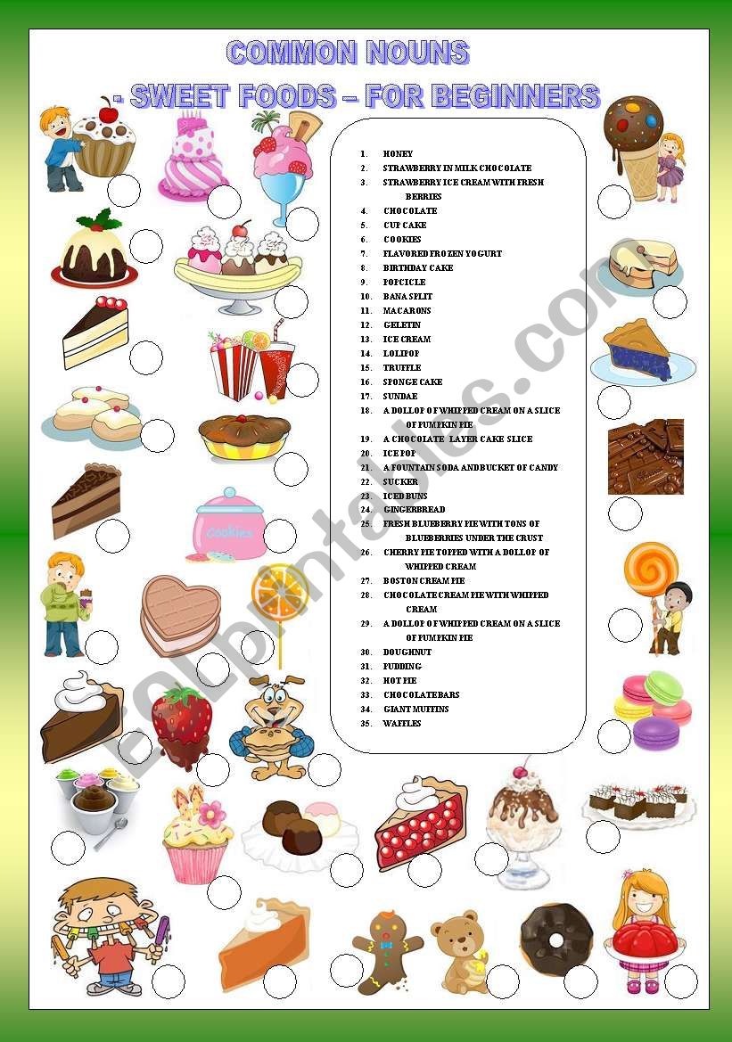 COMMON NOUNS  SWEET FOODS - FOR BEGINNERS + KEY