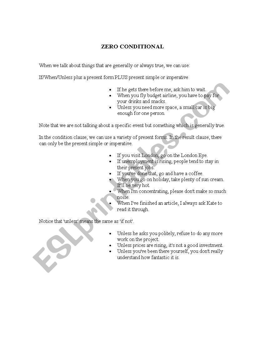 Zero Conditional worksheet