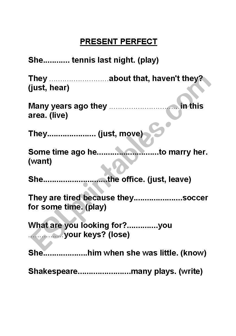 Present Perfect worksheet