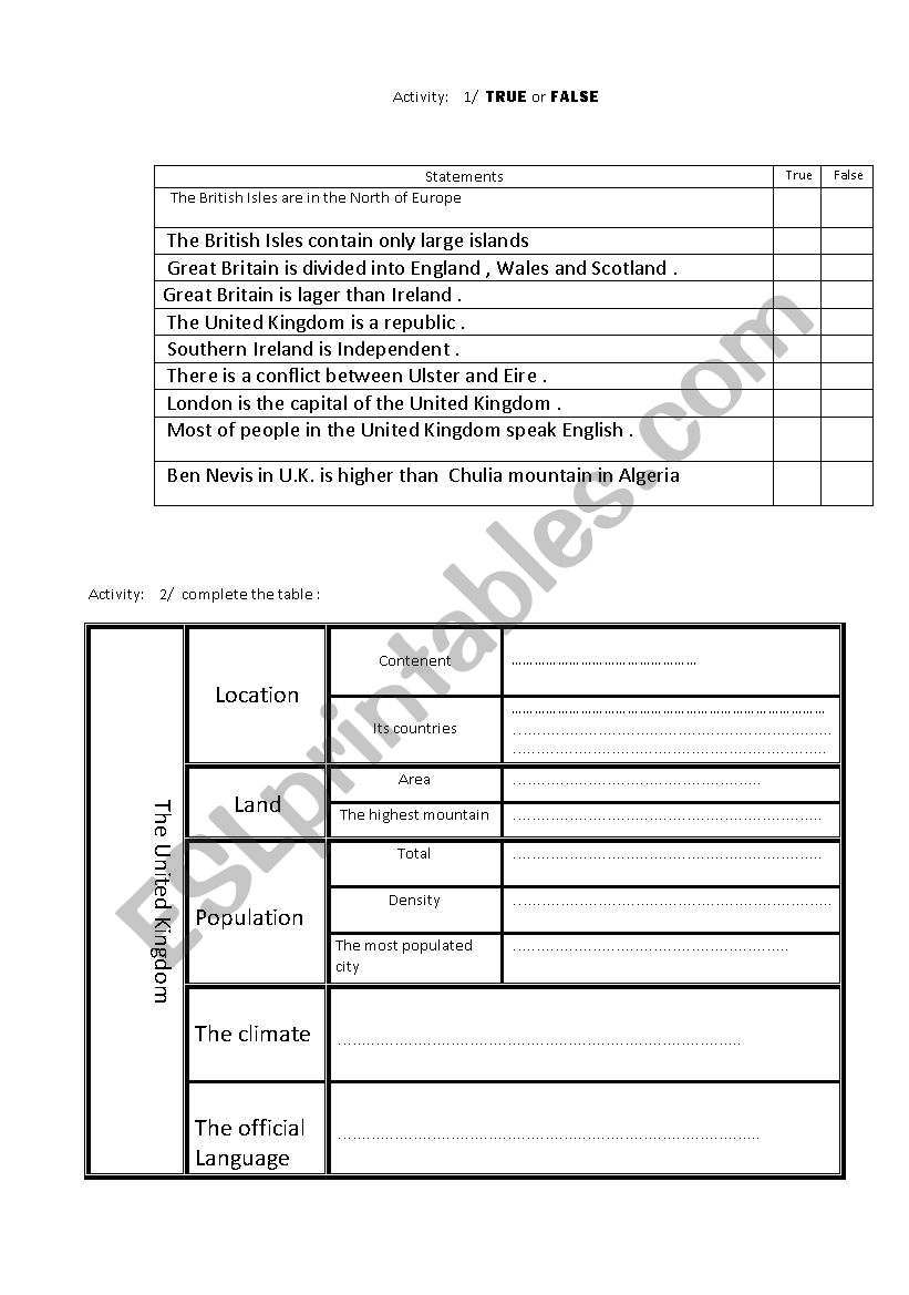 Great Britain worksheet