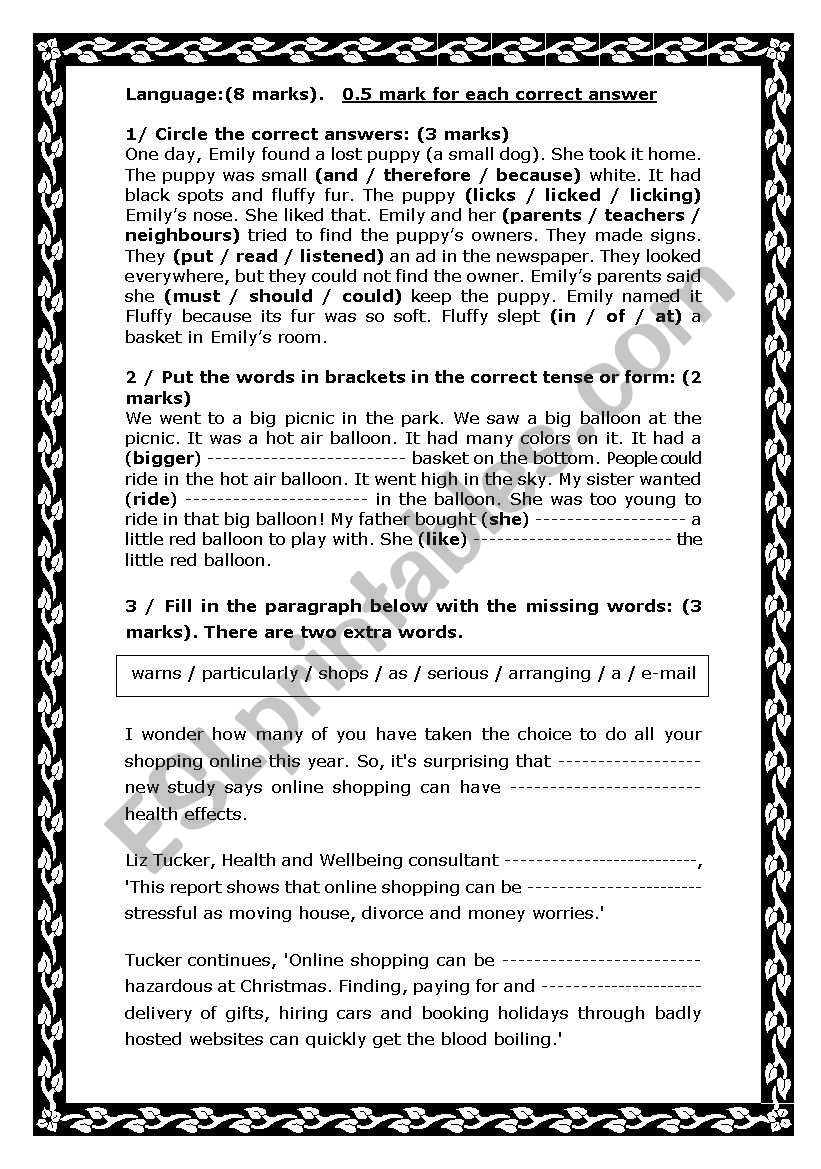 9th year basic education exam worksheet