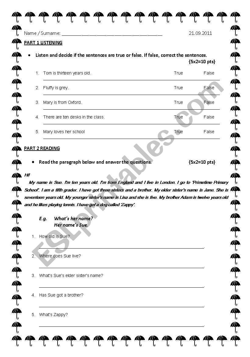 Exam worksheet