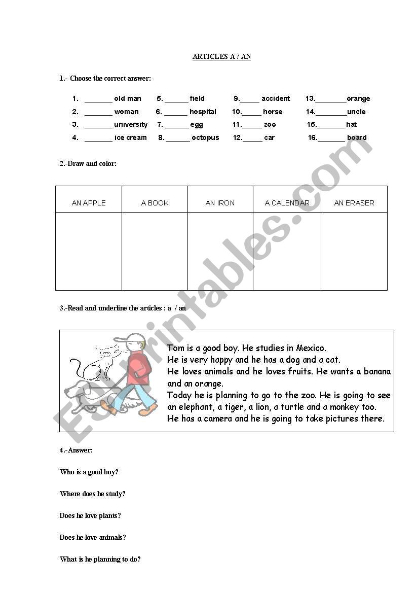 Articles a/an worksheet