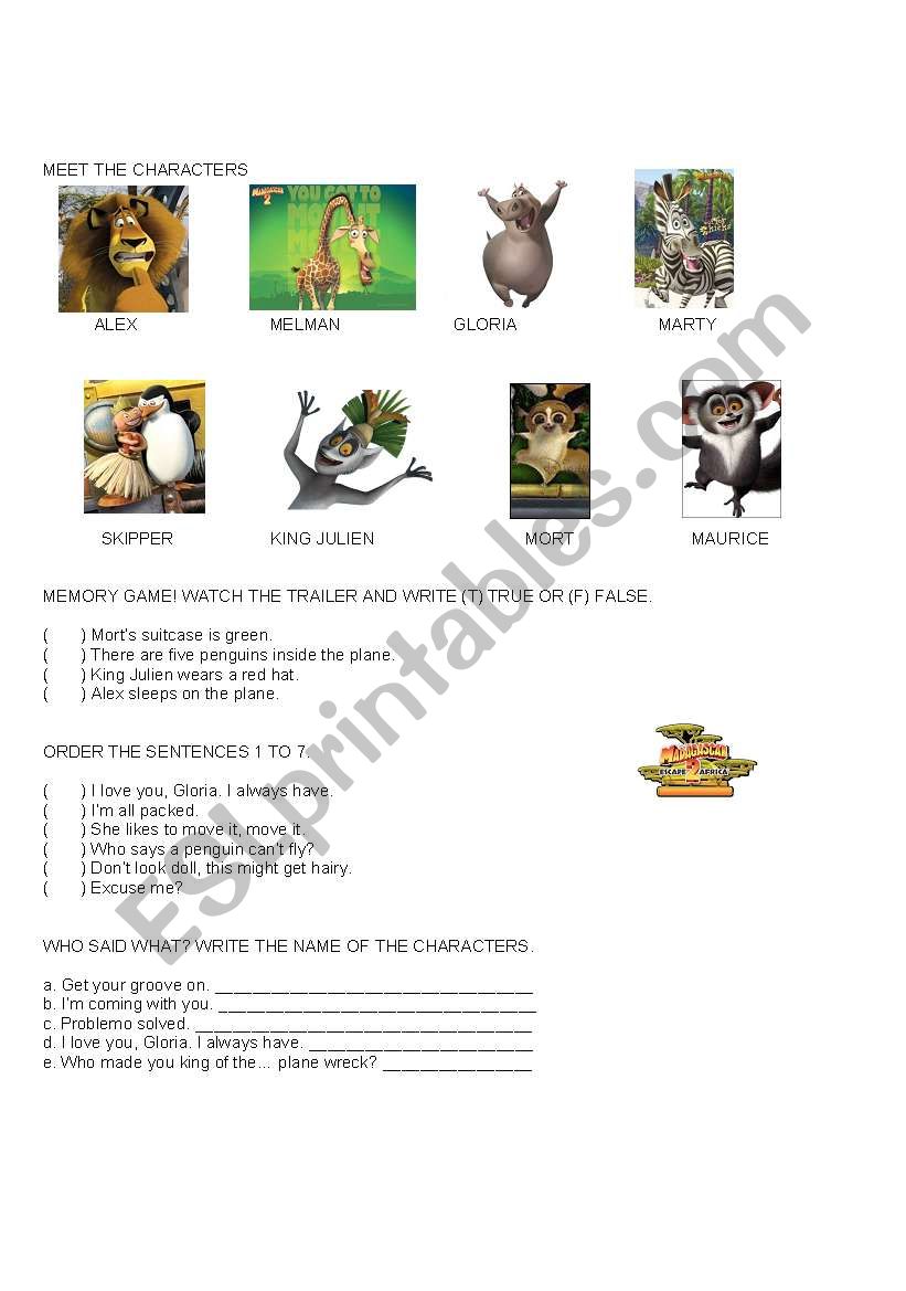 MADAGASCAR 2 - Movie Trailer Activity