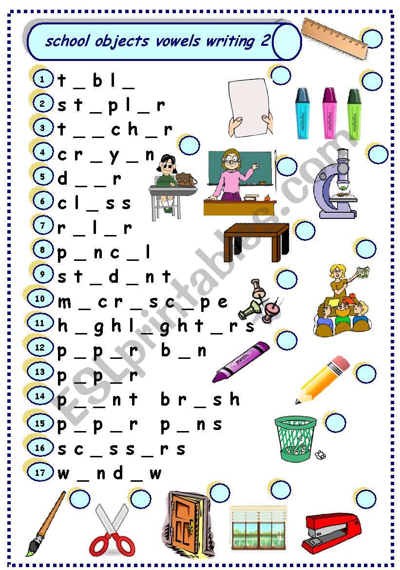 school objects vowels writing 2