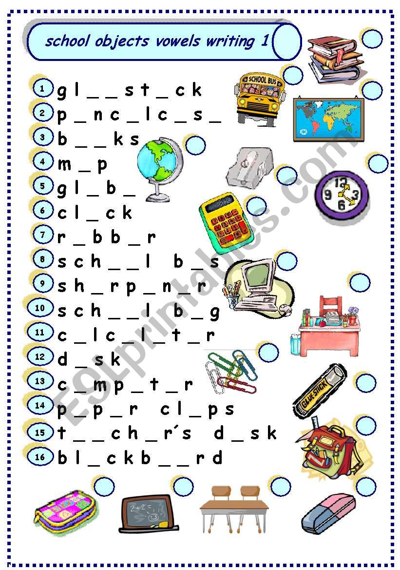 school objects vowels writing 1