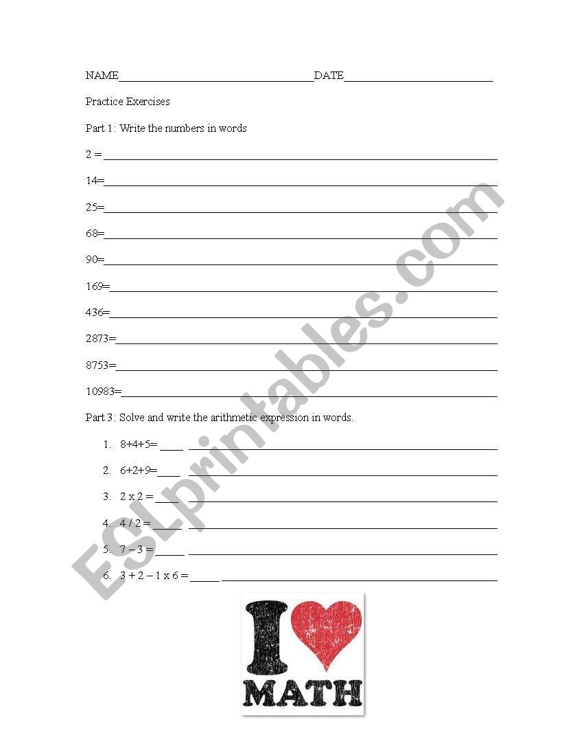 Write Numbers in Words worksheet