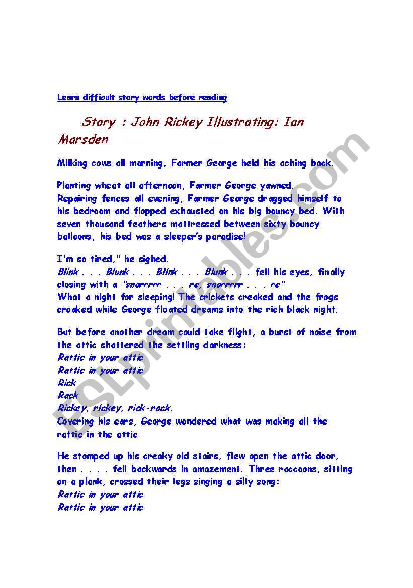 ratic in the attic worksheet