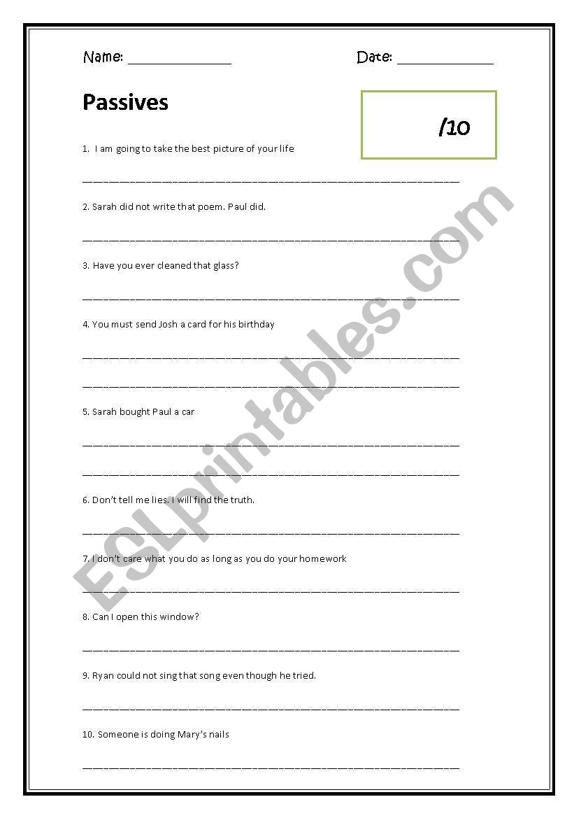 Passive form: Exercises worksheet