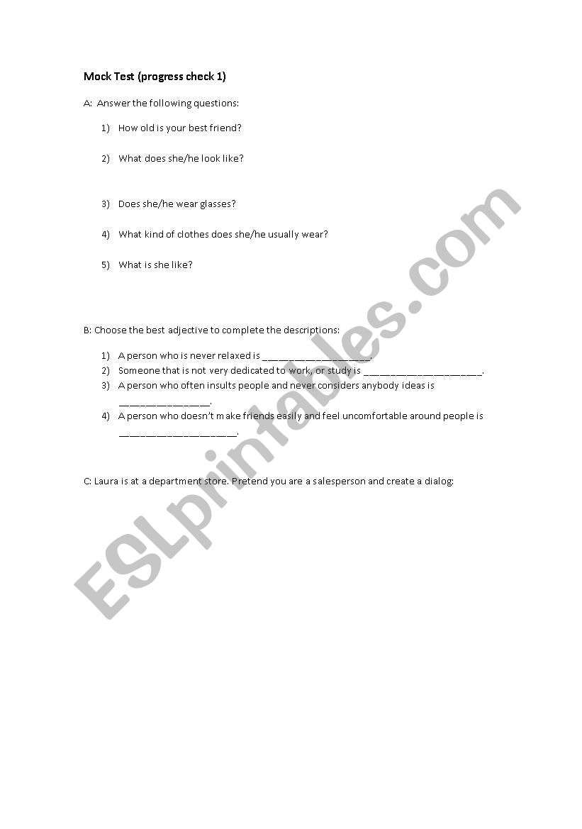 appearence and clothes worksheet