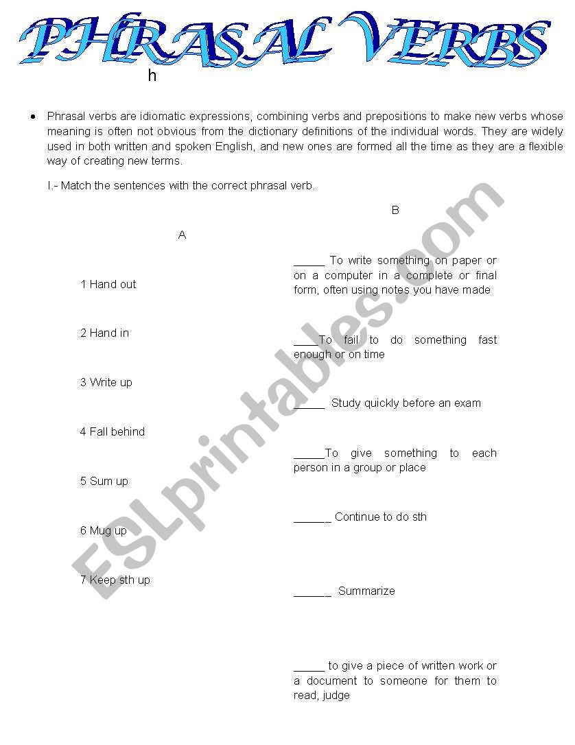 Phrasal verbs worksheet