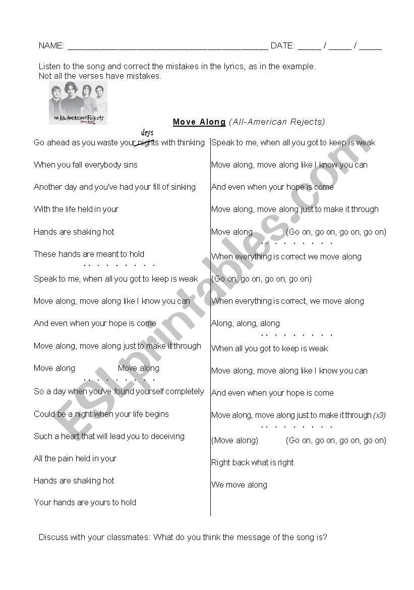 Song Activity - Move Along (All American Rejects)