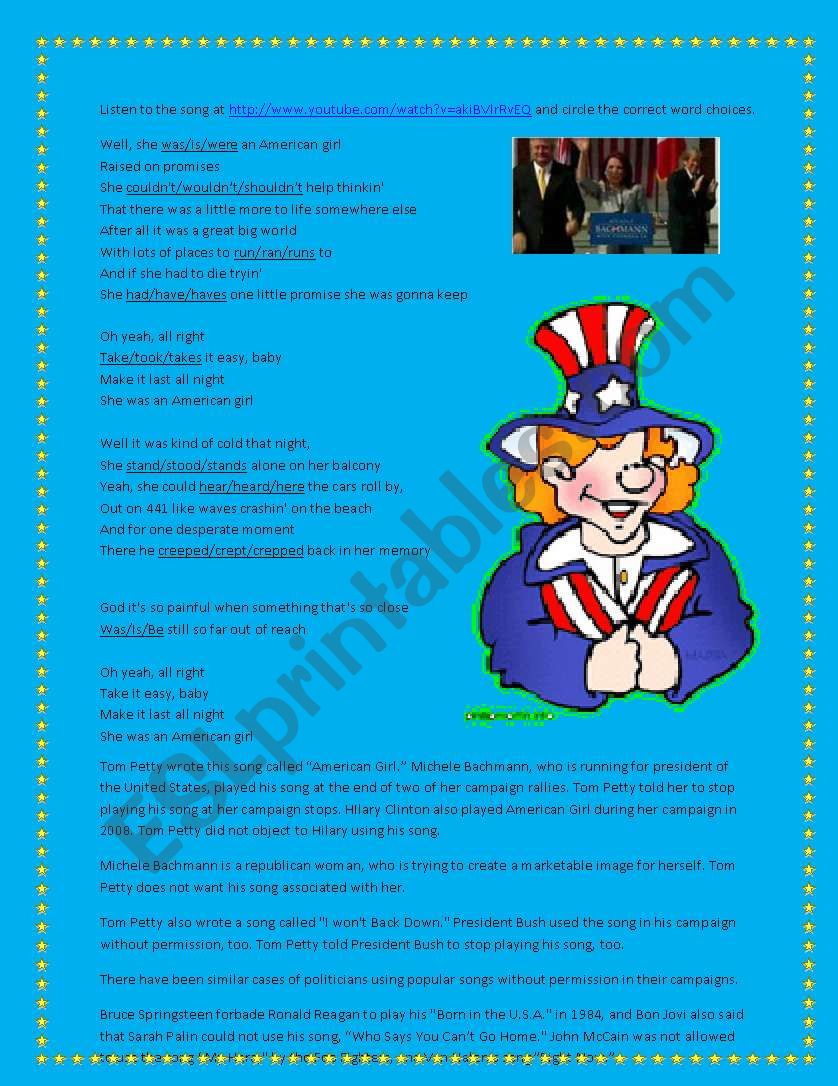 Song**American Girl worksheet