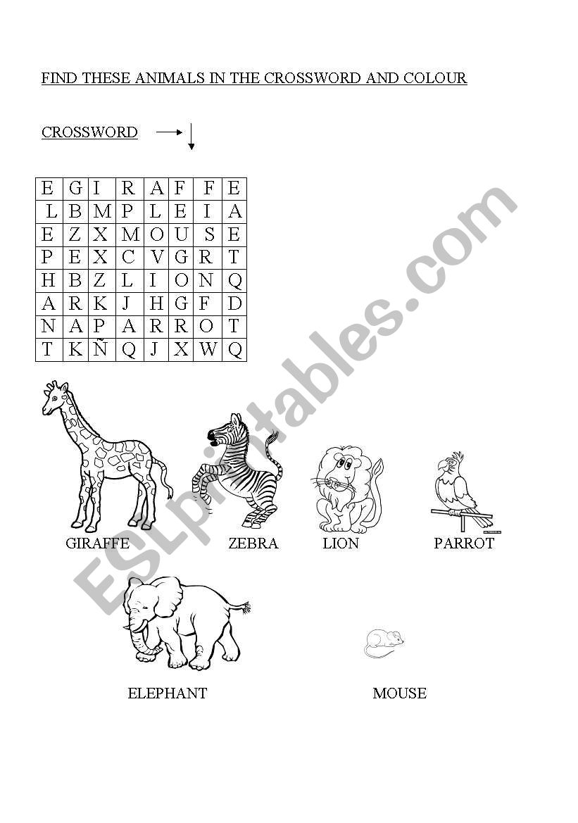 animal crossword  worksheet