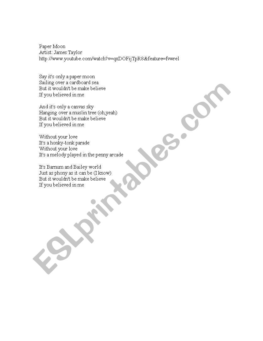 Its Only a Paper Moon performed by James Taylor