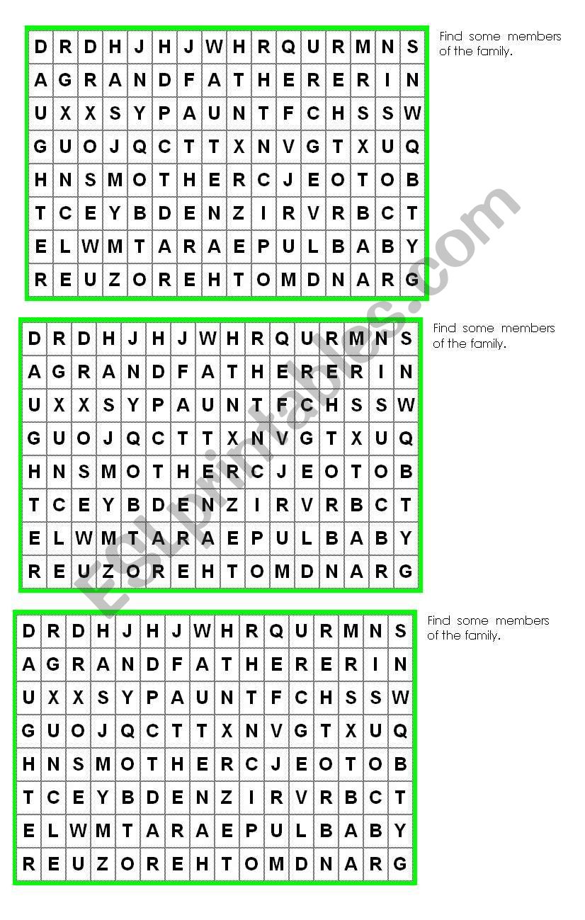 family wordsearch worksheet