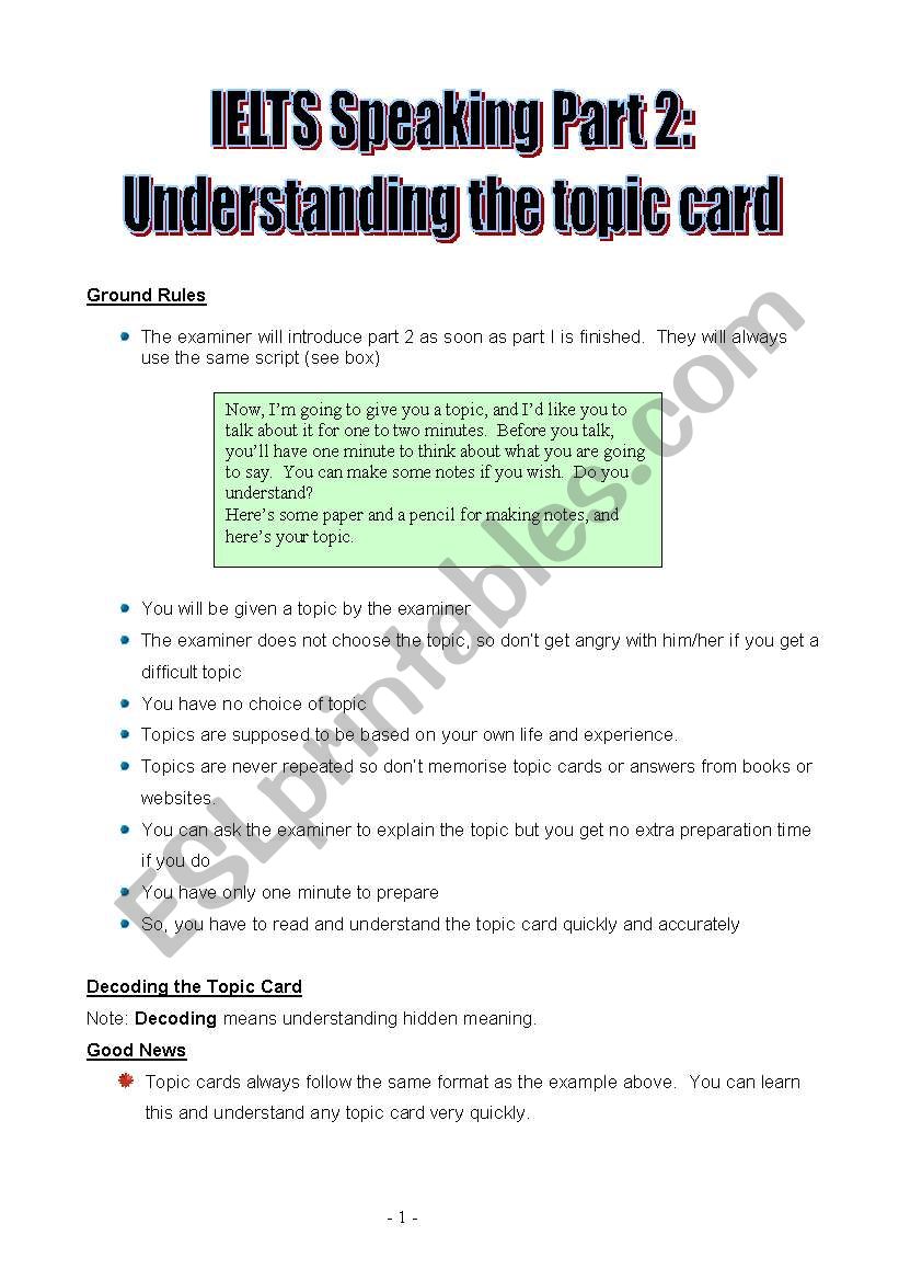 IELTS Speaking Part 2: understanding the topic card