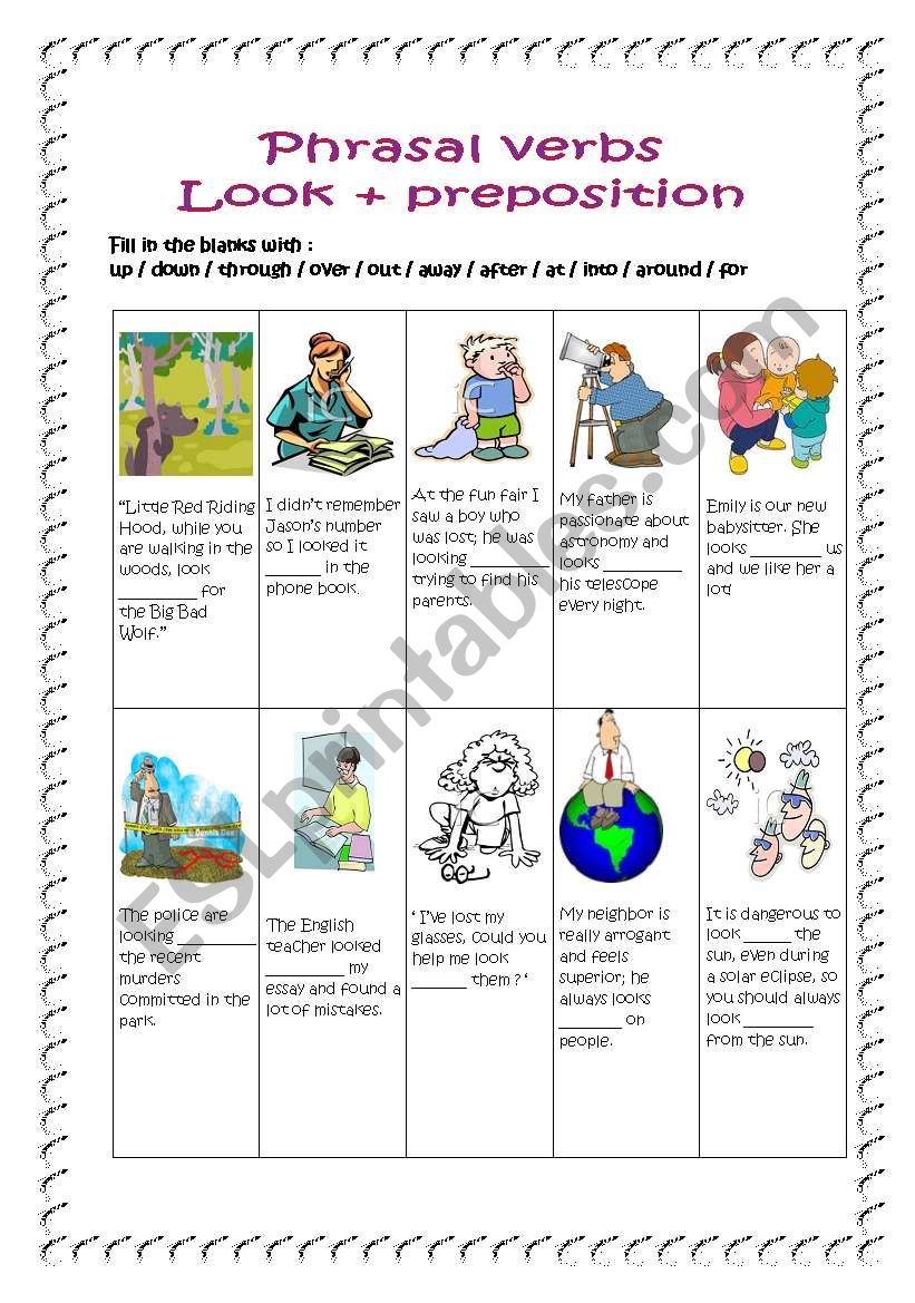 Phrasal verbs: Look + preposition (key included)
