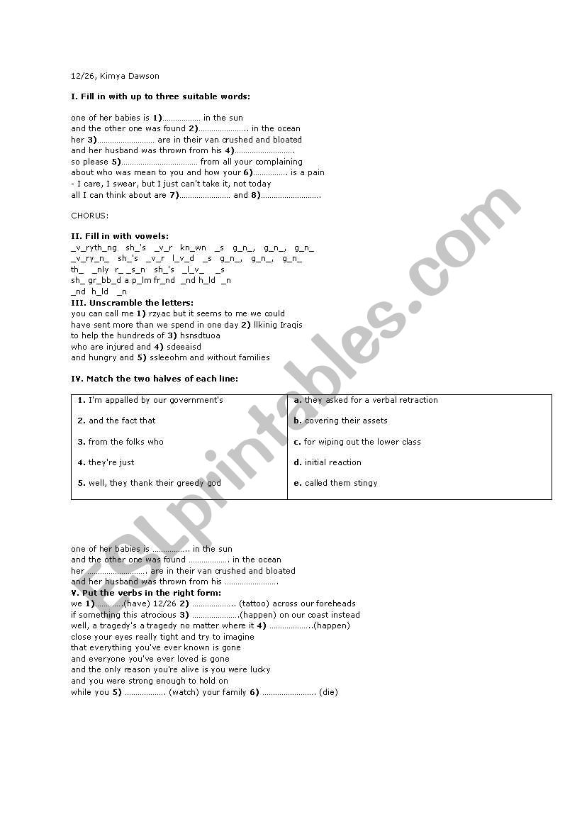 Natural Catastrophes Song (4 pages activities)