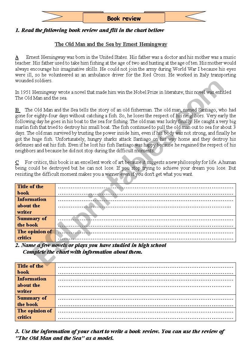 Book review worksheet