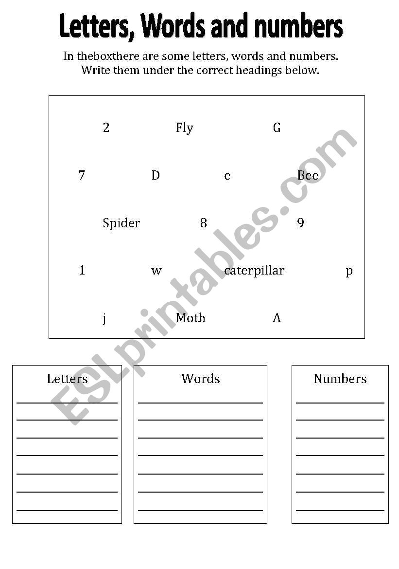 letters words and numbers sort