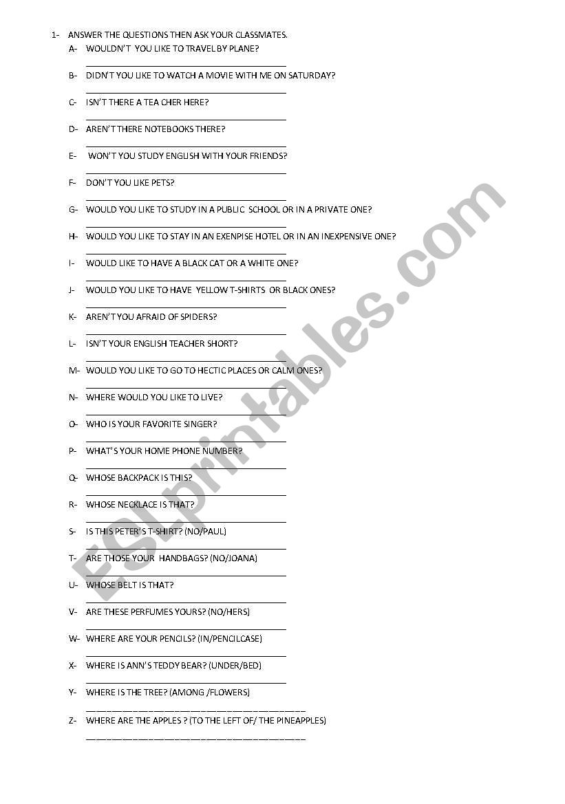 ELEMENTARY QUESTIONS worksheet