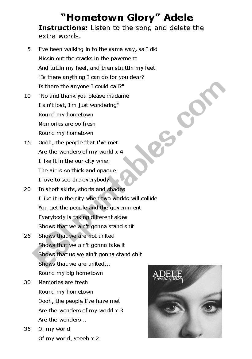 Adele- Hometown Glory worksheet