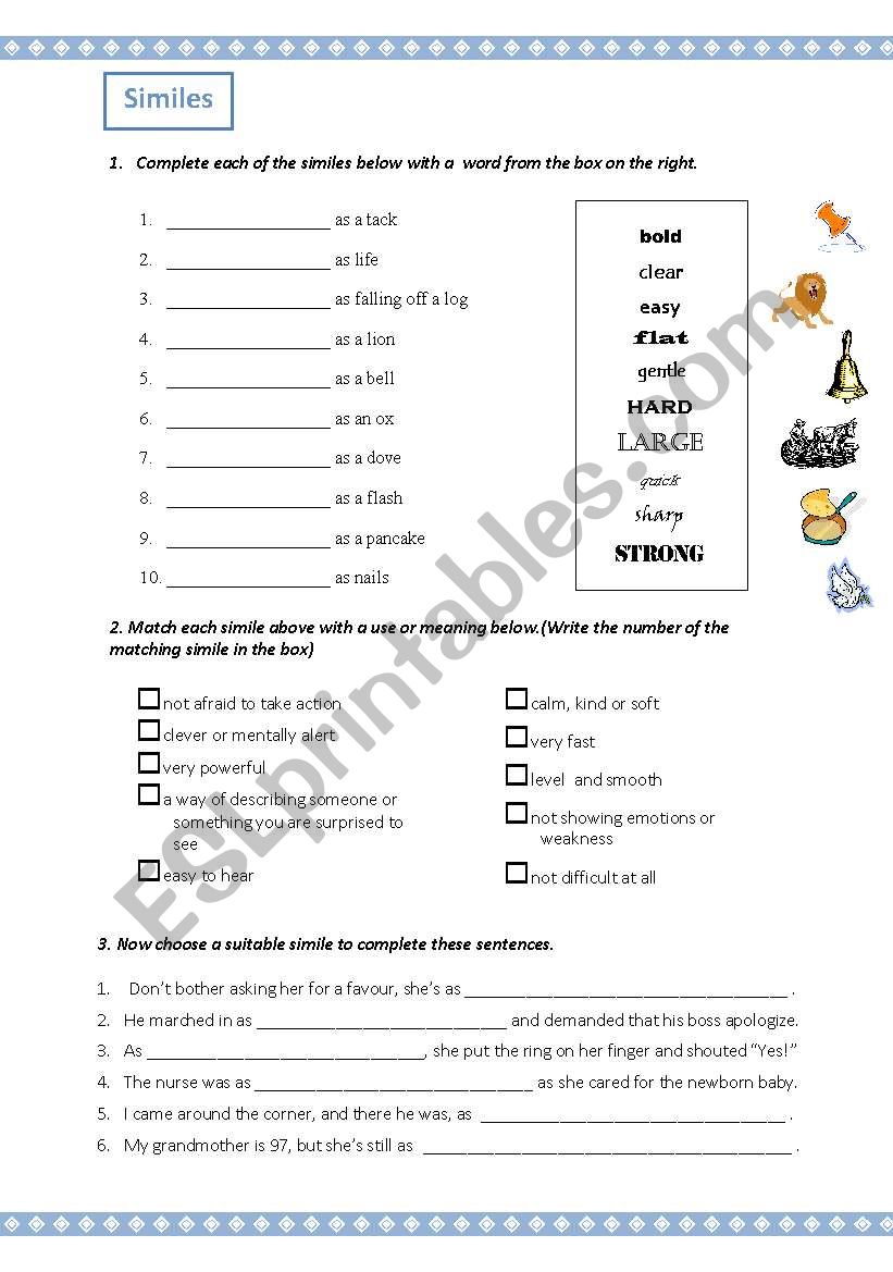 Similes worksheet