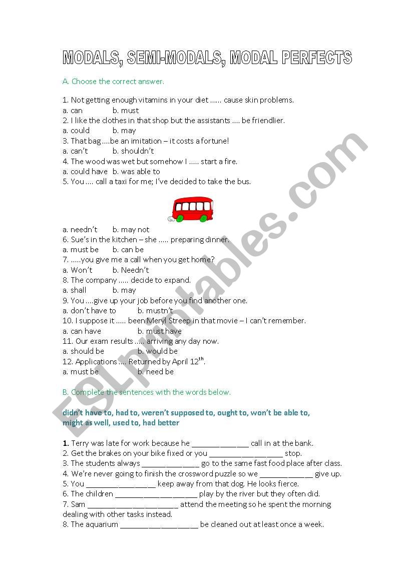 MODAL VERBS/ MODAL PERFECT worksheet