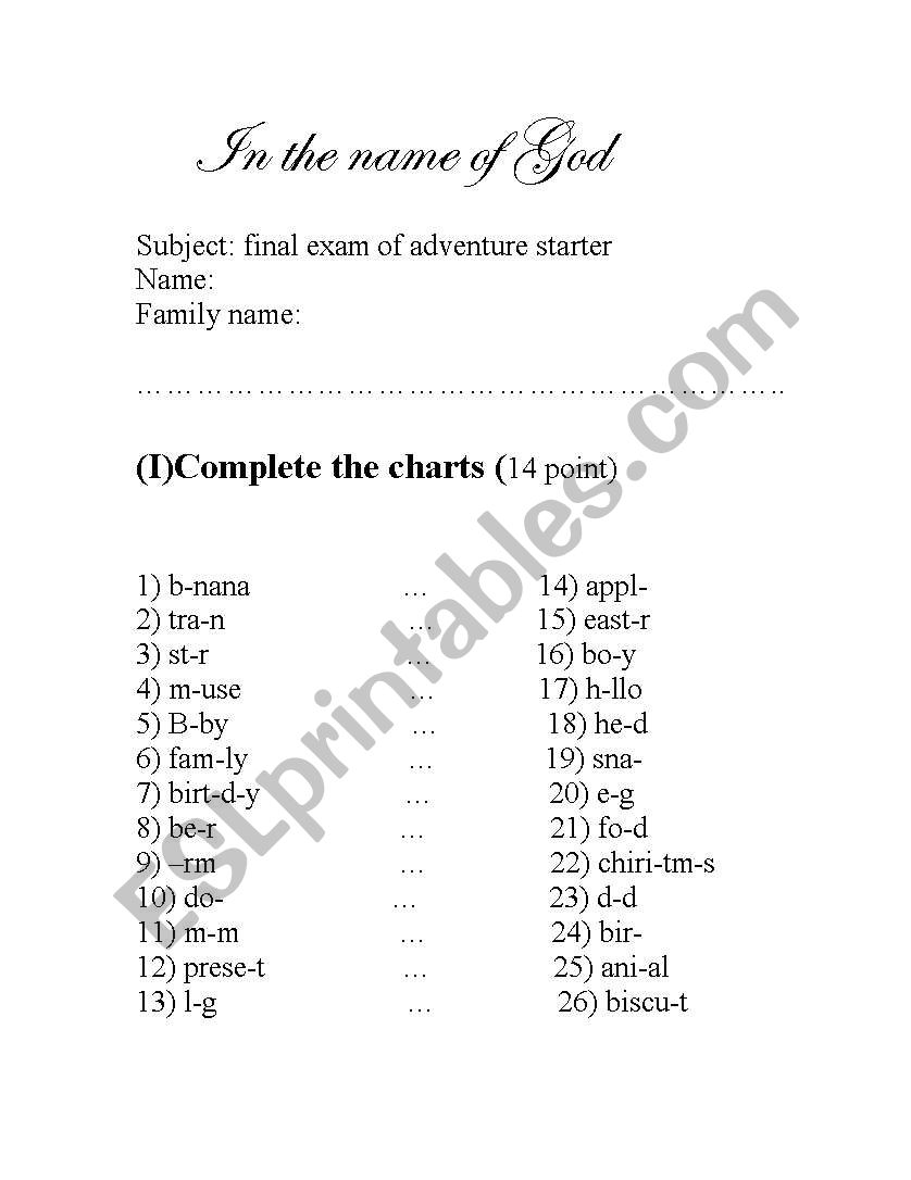 final exam worksheet