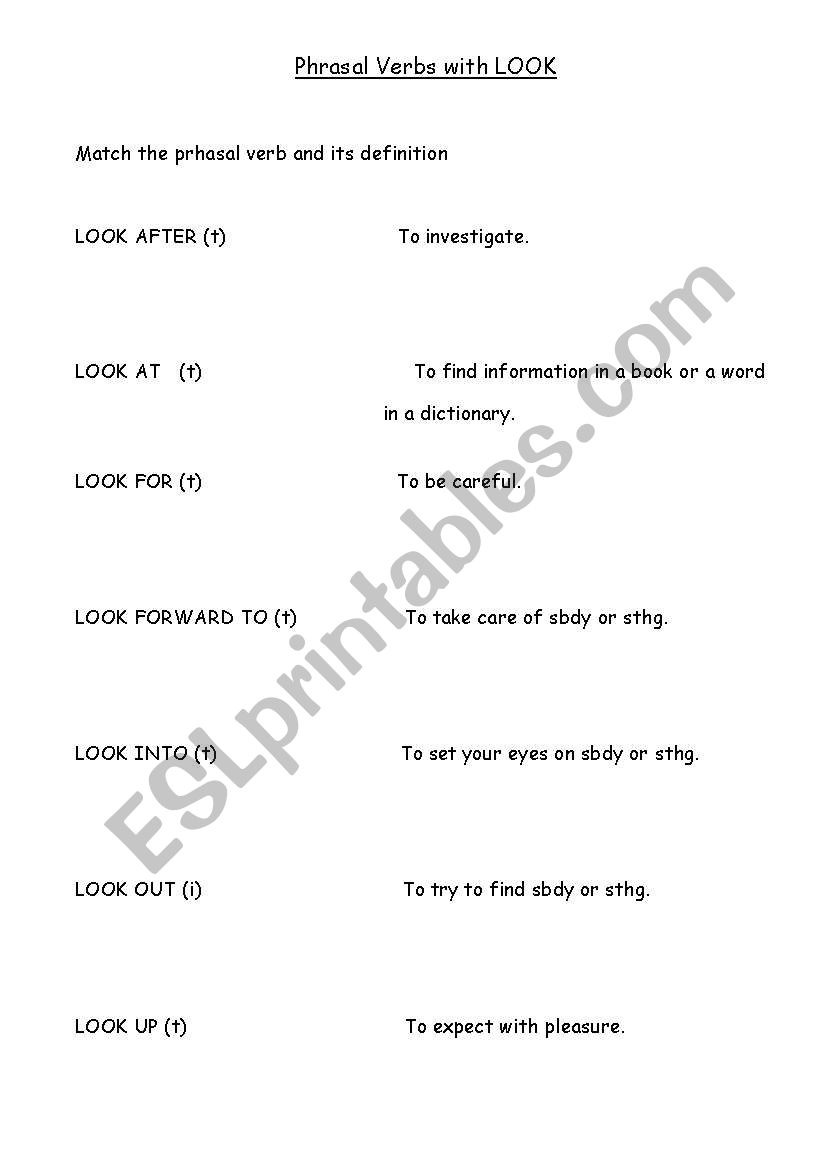 Phrasal Verbs with LOOK worksheet