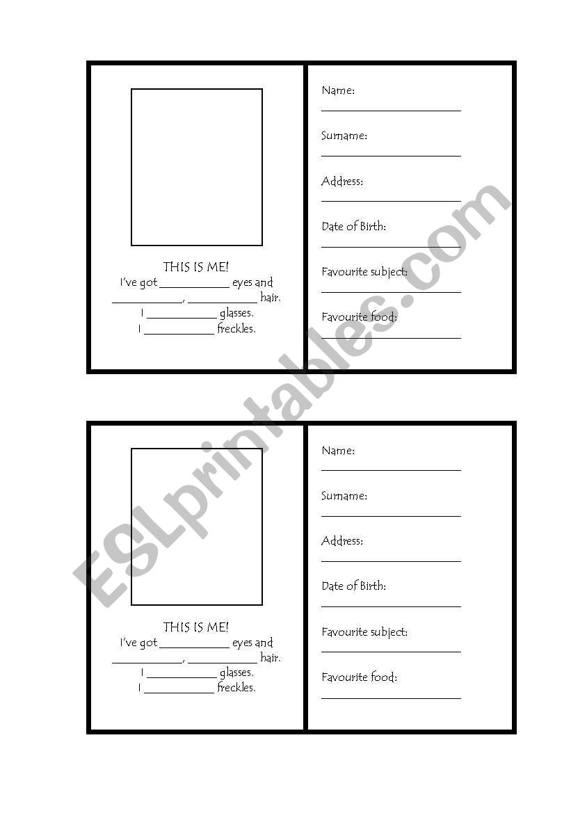 Identity Card worksheet