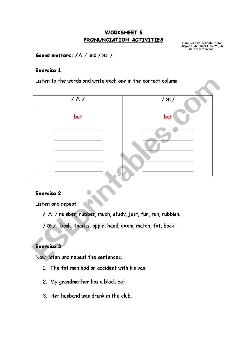 Pronunciation activities. Worksheet 5.