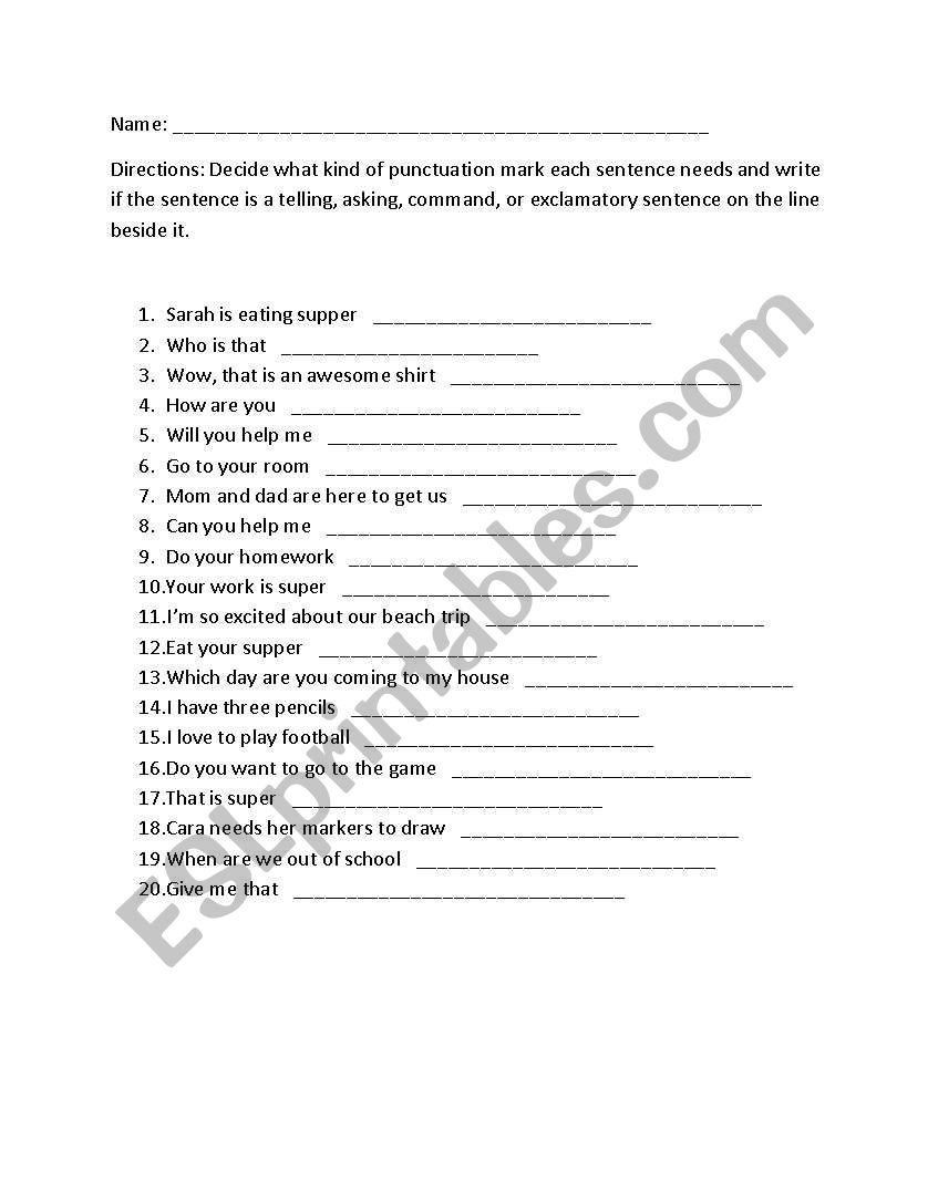 The Four Types of Sentences worksheet