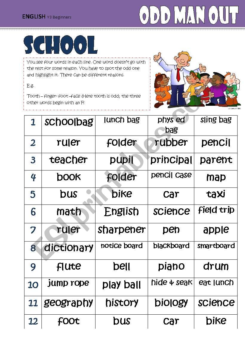 Odd Man Out -SCHOOL worksheet